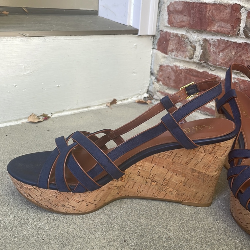 Blue Ralph Lauren wedge sandals. - Picture 3 of 9